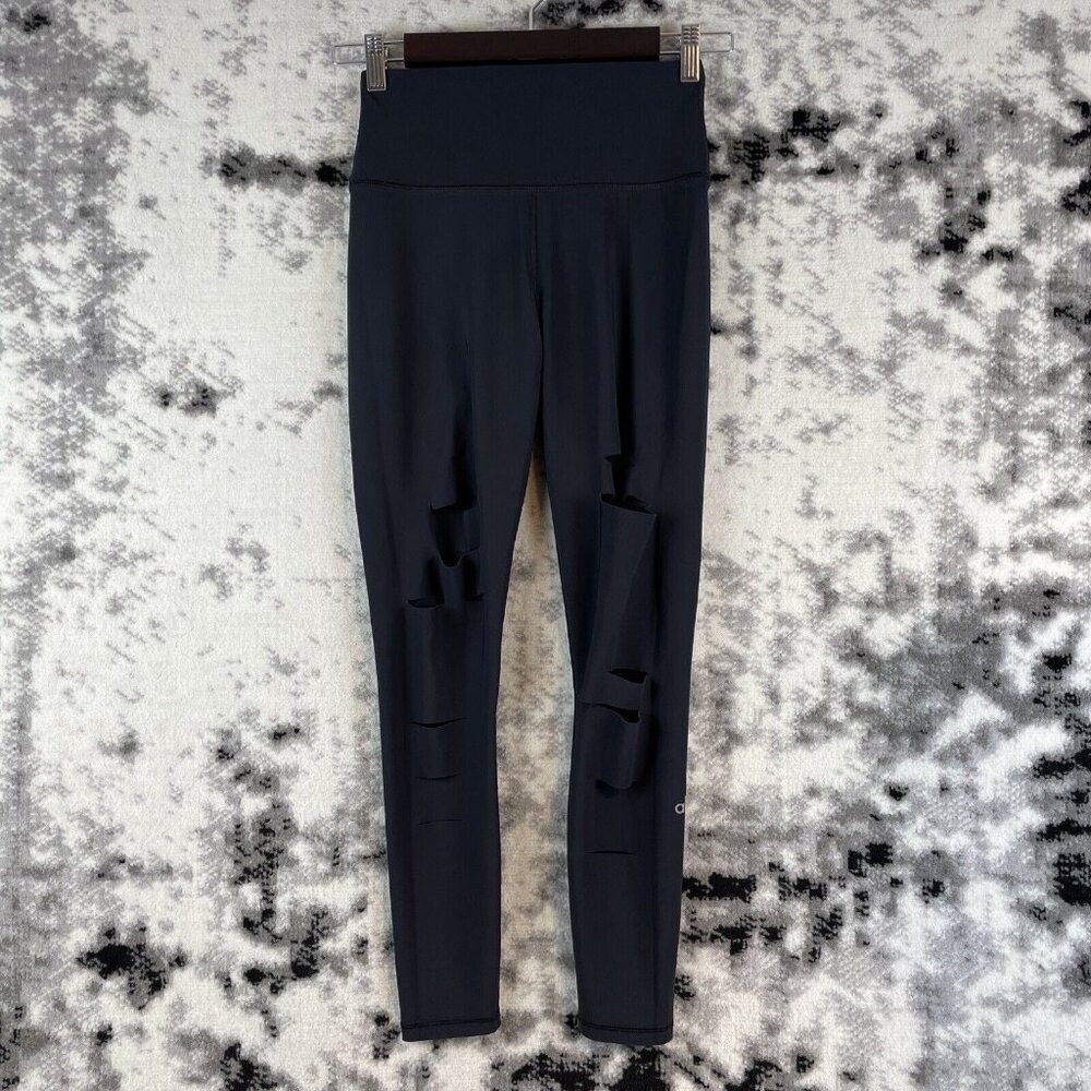 Alo Yoga Ripped Warrior Leggings Women's Size 0-2 Black Athleisure‎ Gym Training